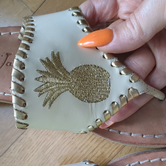 Exclusive Pineapple Sandal in Bone and Gold by Jack Rogers Sz 8 Original Box - Picture 4 of 6